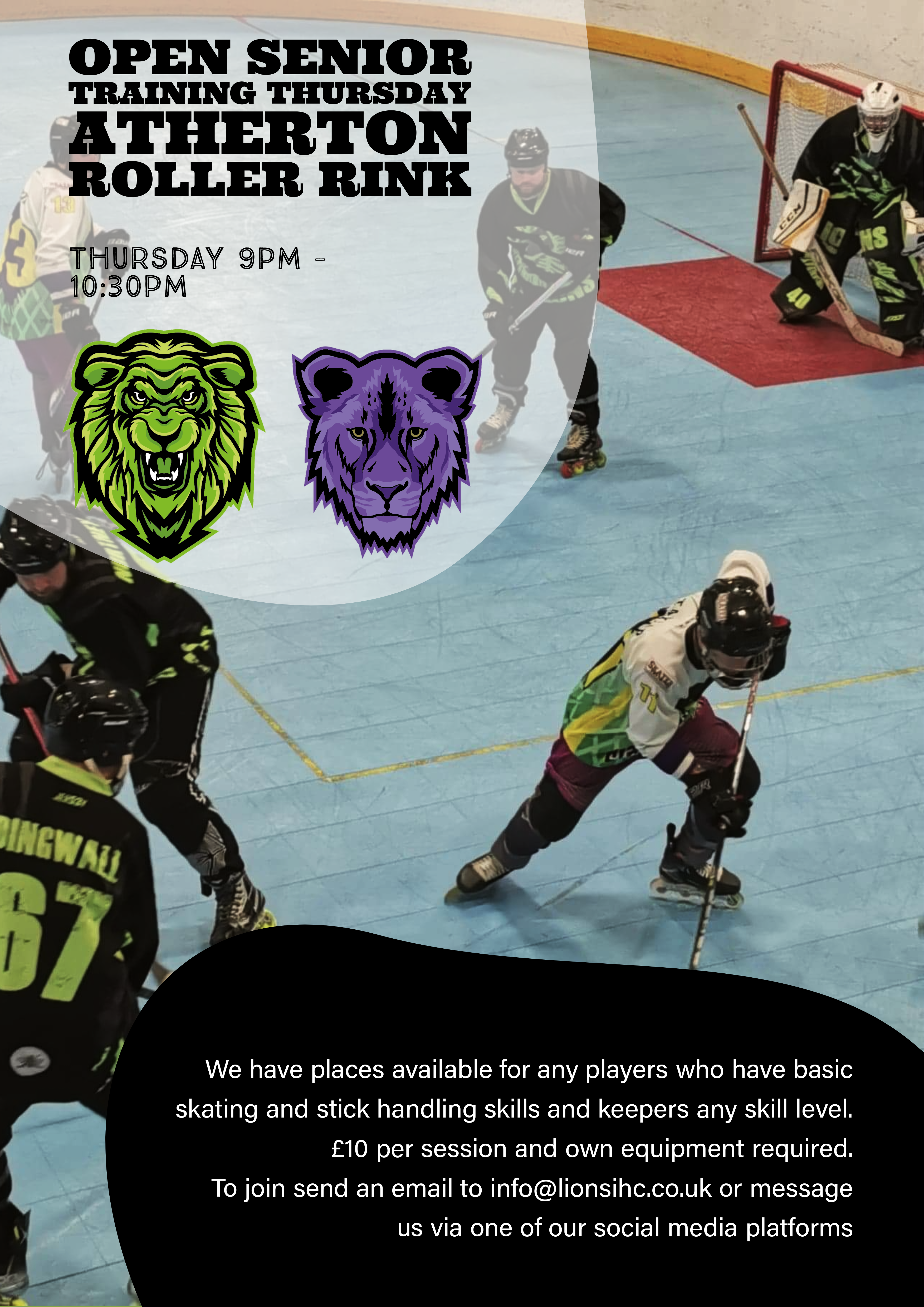 Lions Senior Training is now open to all players aged 14 and above who are of at least a  C league standard and have all their own equipment.   We are using a bank transfer-only payment for this training session at the moment so if you are planning on coming to this session please send us a message via one of our social media sites or via our Contact Us page.